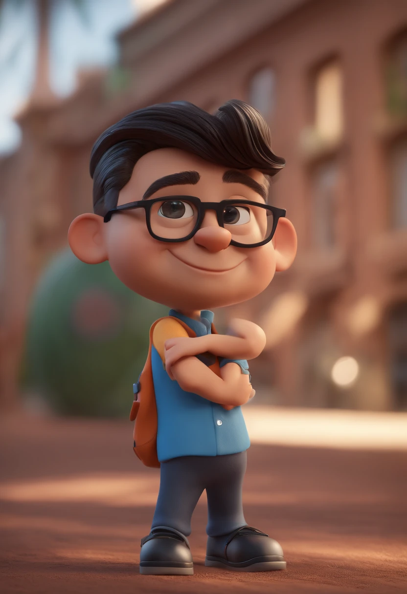 Cartoon character of a man with black glasses and a blue shirt, animation character, Caractere estilizado, animation style rendering, 3D estilizado, Arnold Maya render, 3 d render stylized, toon render keyshot, Personagem 3D, Personagem 3D, 3d rendering stylized, 3 d character render, personagem de desenho animado, Personagem de close up, Pose de personagem, (Estilo Pixar) (master part:1.2) (Bokeh) (best quality) (pele detalhada) (textura detalhada) (8k) (argila) (Cinematic lighting) (foco nítido