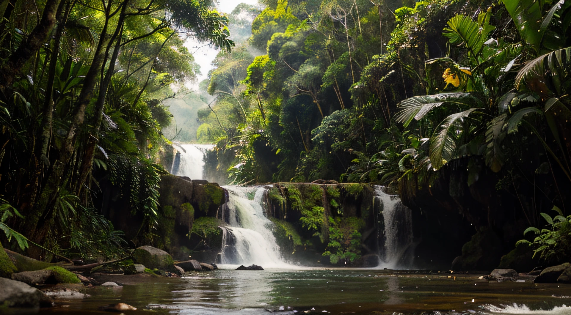 Background with vegetation of the Amazon rainforest, contendo uma clareira e cachoeira na ponta dela