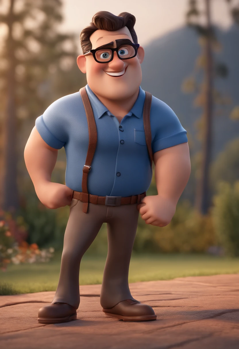 Cartoon character of a man with black glasses and a blue shirt, animation character, Caractere estilizado, animation style rendering, 3D estilizado, Arnold Maya render, 3 d render stylized, toon render keyshot, Personagem 3D, Personagem 3D, 3d rendering stylized, 3 d character render, personagem de desenho animado, Personagem de close up, Pose de personagem, (Estilo Pixar) (master part:1.2) (Bokeh) (best quality) (pele detalhada) (textura detalhada) (8k) (argila) (Cinematic lighting) (foco nítido