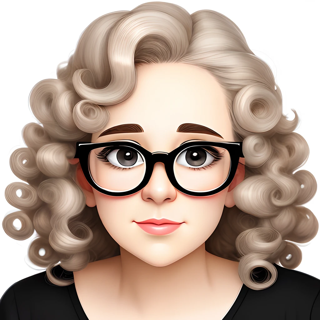 40 Year Old Woman White Skin Curly Hair Brown Color Small Eyes Fleshy Mouth Big Eyelashes Pixar Style Wearing Stylish Clothes Black Square Glasses Chubby