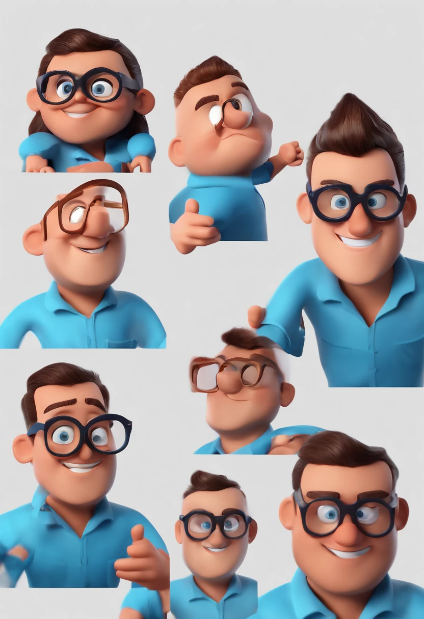 Cartoon character of a man with black glasses and a blue shirt, animation character, Caractere estilizado, animation style rendering, 3D estilizado, Arnold Maya render, 3 d render stylized, toon render keyshot, Personagem 3D, Personagem 3D, 3d rendering stylized, 3 d character render, personagem de desenho animado, Personagem de close up, Pose de personagem, (Estilo Pixar) (master part:1.2) (Bokeh) (best quality) (pele detalhada) (textura detalhada) (8k) (argila) (Cinematic lighting) (foco nítido
