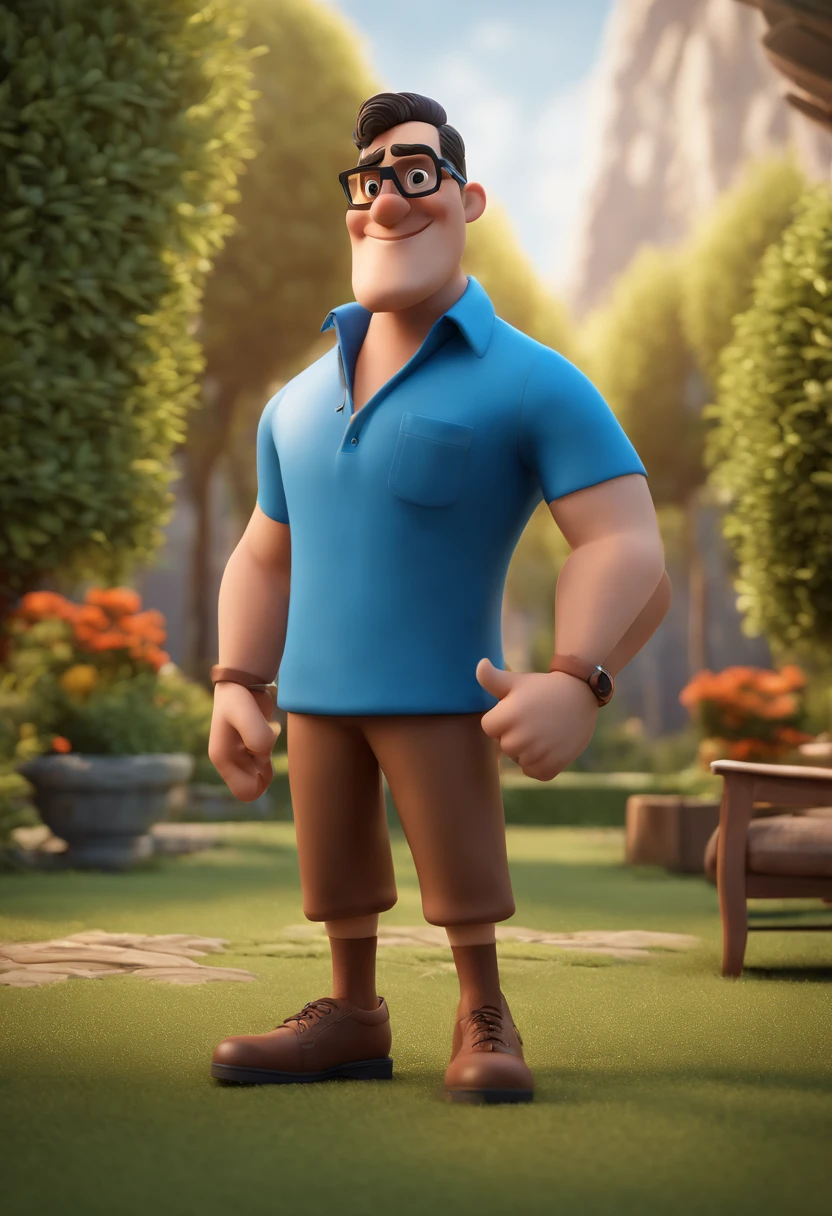 Cartoon character of a man with black glasses and a blue shirt, animation character, Caractere estilizado, animation style rendering, 3D estilizado, Arnold Maya render, 3 d render stylized, toon render keyshot, Personagem 3D, Personagem 3D, 3d rendering stylized, 3 d character render, personagem de desenho animado, Personagem de close up, Pose de personagem,  (Estilo Pixar) (master part:1.2) (Bokeh) (best quality) (pele detalhada) (textura detalhada) (8k) (argila) (Cinematic lighting) (foco nítido
