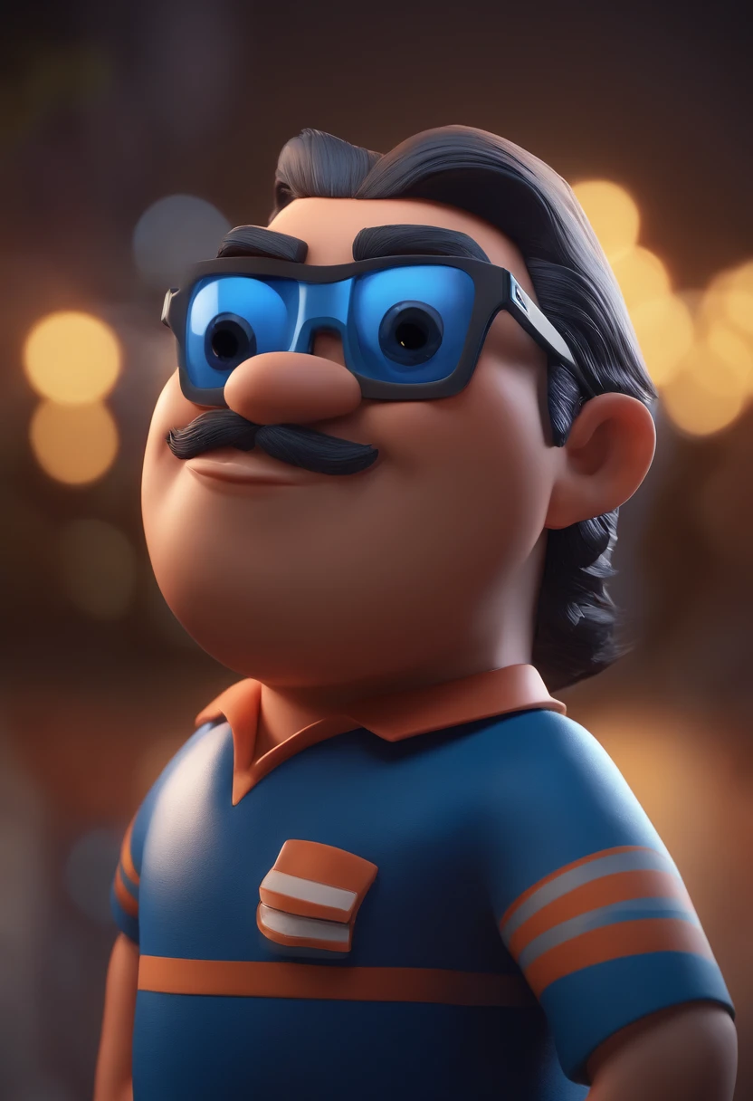 Cartoon character of a man with black glasses and a blue shirt, animation character, Caractere estilizado, animation style rendering, 3D estilizado, Arnold Maya render, 3 d render stylized, toon render keyshot, Personagem 3D, Personagem 3D, 3d rendering stylized, 3 d character render, personagem de desenho animado, Personagem de close up, Pose de personagem, (Estilo Pixar) (master part:1.2) (Bokeh) (best quality) (pele detalhada) (textura detalhada) (8k) (argila) (Cinematic lighting) (foco nítido