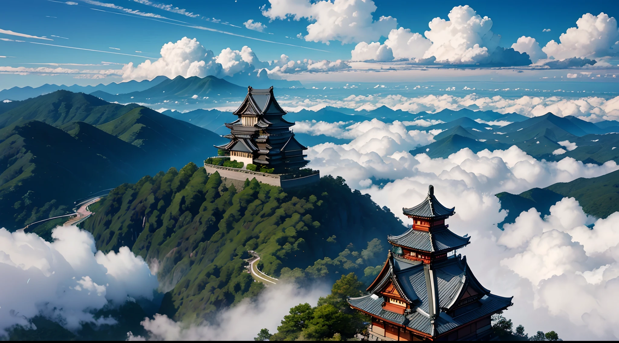 Best Quality、(jpn、borgar、Gifu Castle、Summit of Mt)、(cloudiness、foggy)