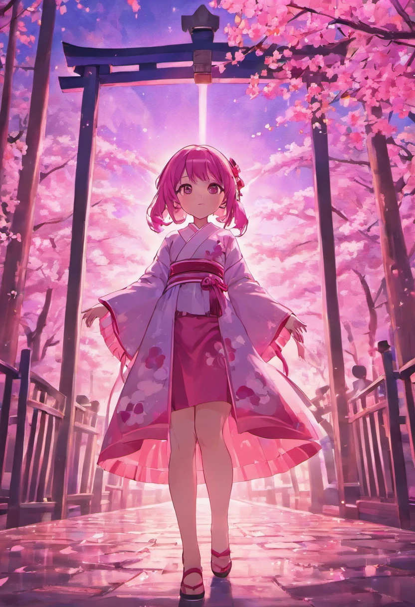 (Masterpiece) Purple and pink light effects, Japanese Shrine, cherry trees, anime girls, Yae Miko, solo girls, 4k, 5k,