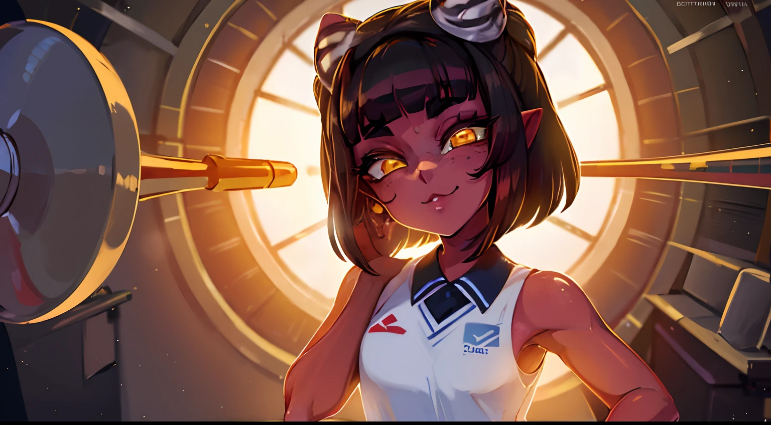 cheeleader,sorrisinho,Leading Crowd,Cheerleader uniform, (((master part))), (((best quality))), ((ultra-detalhado)), (illustration), ((um extremamente delicado e bonito)),(Bokeh,blurry background),(Melhor sombra), Calcinha Branca, cabelos longos, kawaii,fofo,****, brilho Destaque Spot nos olhos, foco no personagem,head tilt,