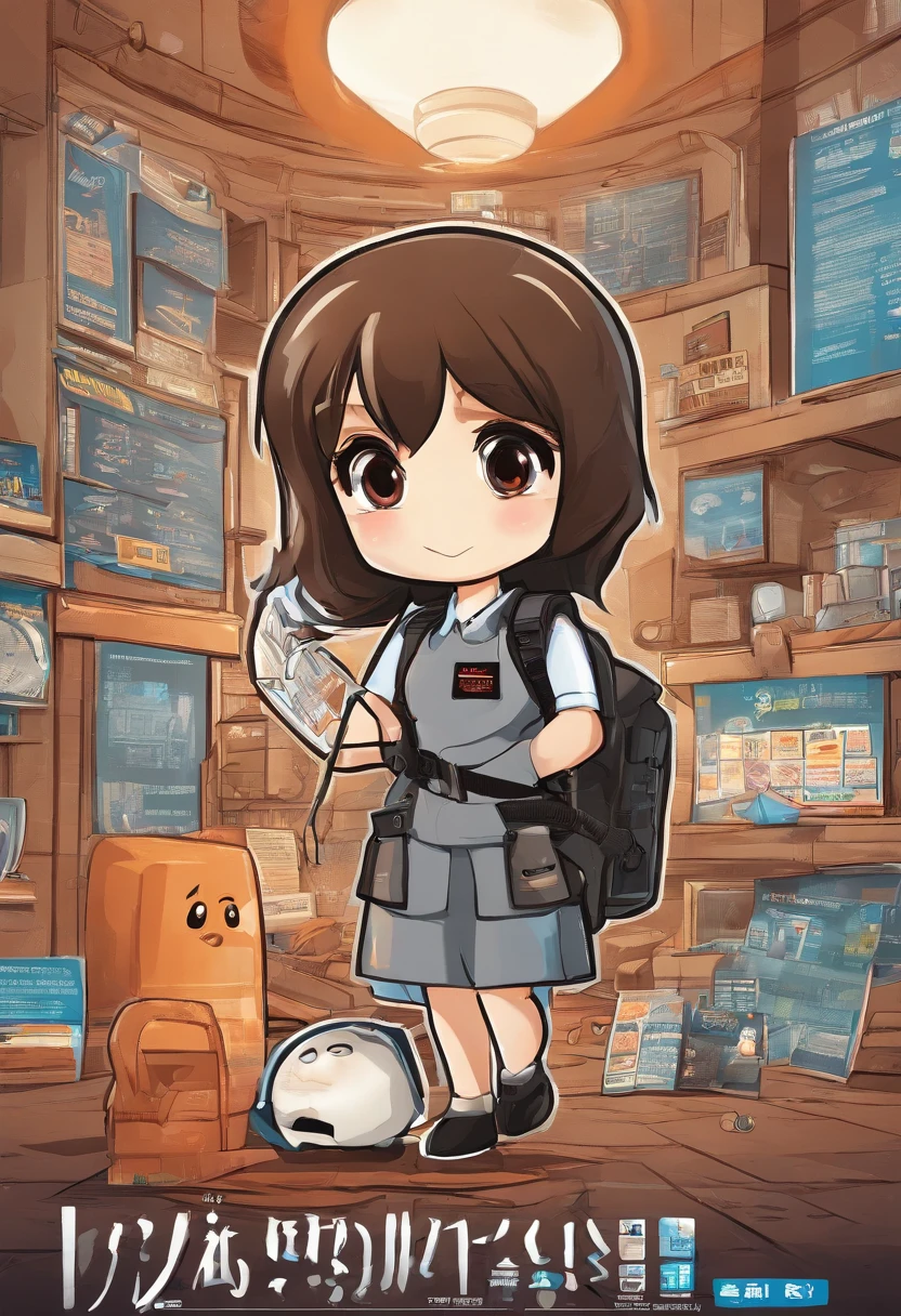 chibi girl, chibi world ,brown hair, black hair, brown eyes, Ghost Busters