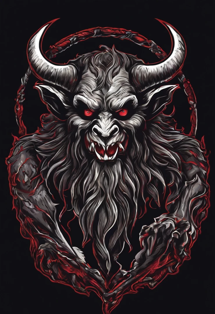 /imagine prompt: Krampus illustration for a sticker with a black background, in bold outline style, jagged edges, trashcore, light shading --v 5.2
