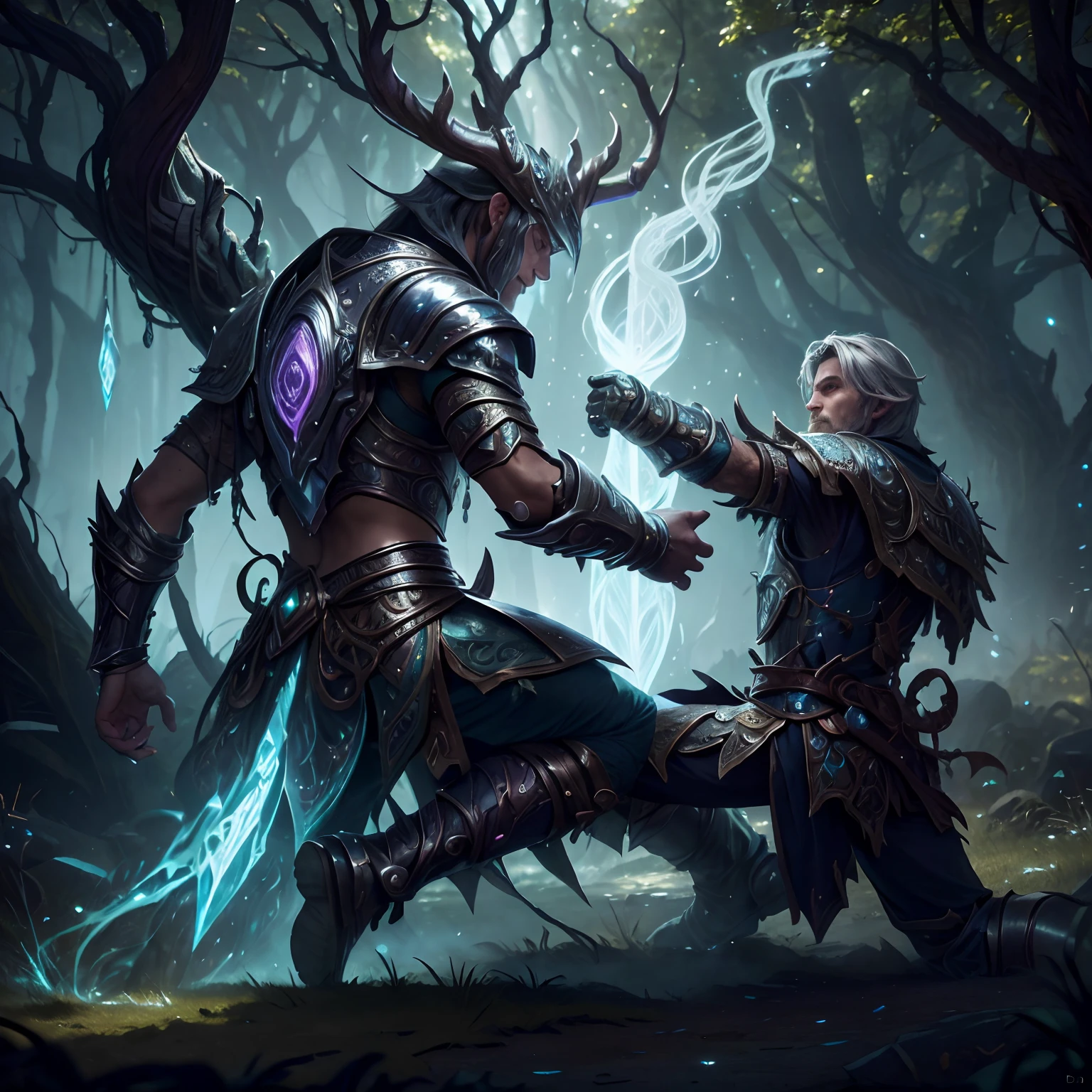 A couple of people in armor standing in a forest - SeaArt AI