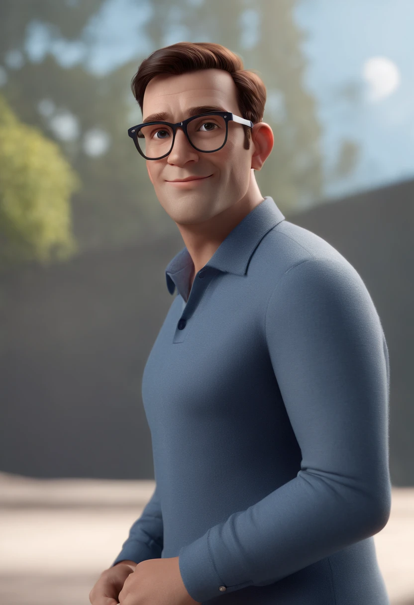Cartoon character of a man with black glasses and a blue shirt, animation character, Caractere estilizado, animation style rendering, 3D estilizado, Arnold Maya render, 3 d render stylized, toon render keyshot, Personagem 3D, Personagem 3D, 3d rendering stylized, 3 d character render, personagem de desenho animado, Personagem de close up, Pose de personagem, (Estilo Pixar) (master part:1.2) (Bokeh) (best quality) (pele detalhada) (textura detalhada) (8k) (argila) (Cinematic lighting) (foco nítido