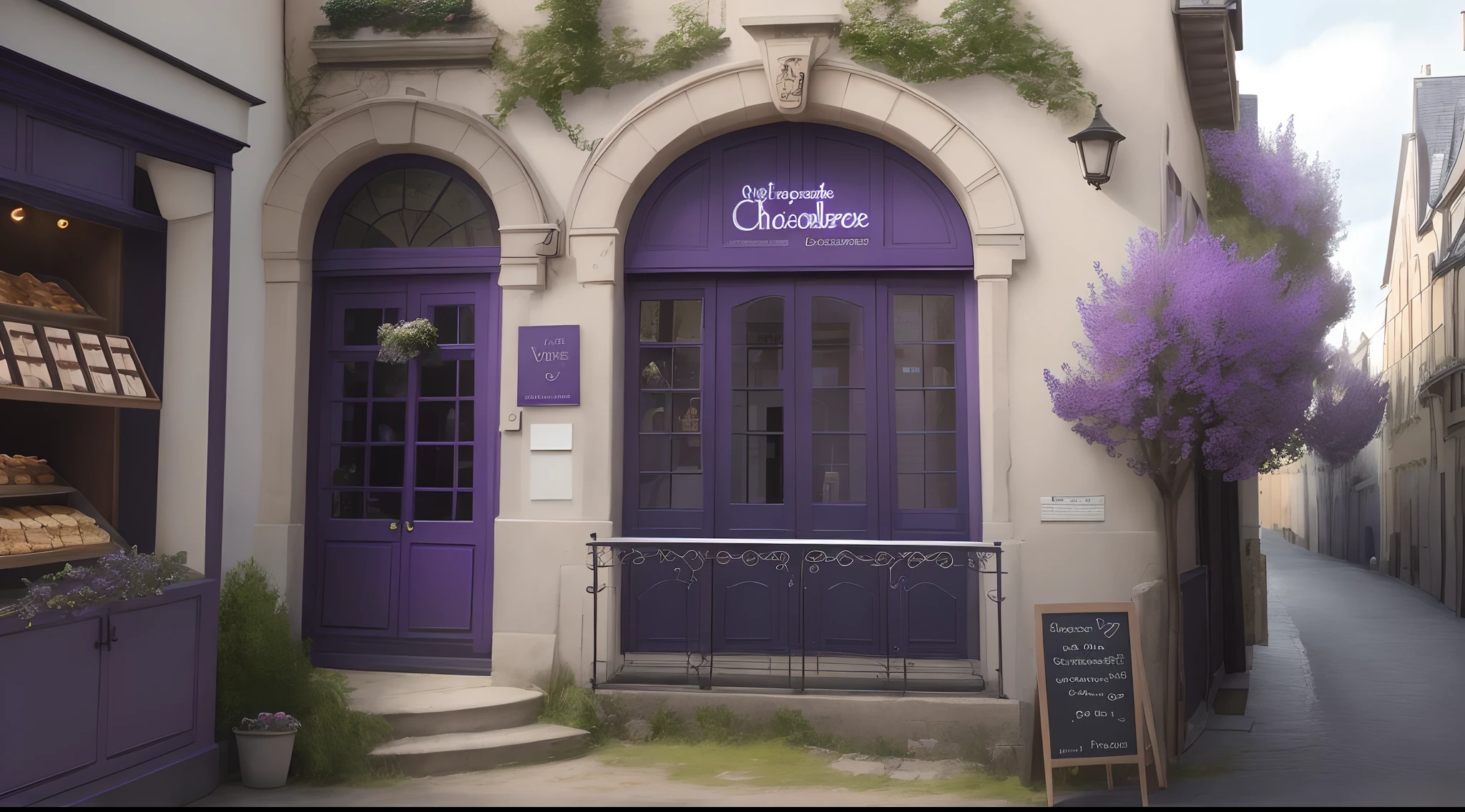 Violette du film Charly et la chocolaterie qui traverse le pont en 3 phase , la première à gauche où elle a son apparence normale , puis au milieu lorsqu’elle a son apparence de boule violette puis enfin à droite lorsqu’elle descend en souplesse avant toute fine