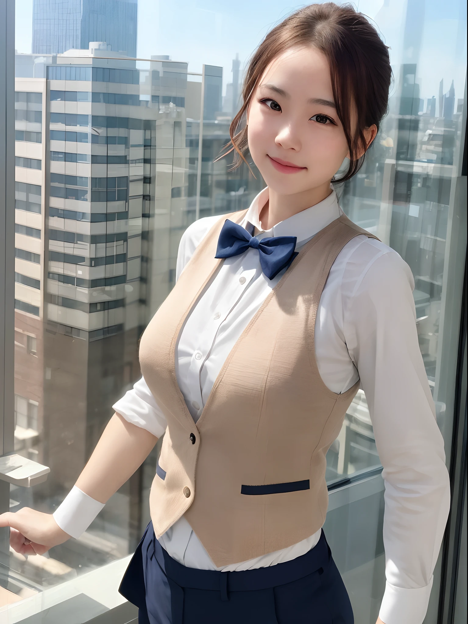 leaning forward:1,bent over,Inside a suit shop,(The skin is wet from sweat),(Wearing a shirt:1.2),Put your hands forward,Suits lined up,looking at the camera,Cleavage,smile,Skirt Lift、Lift your skirt with your hands,woman, 20-year-old, Short Hair、bangs、(Plain suit skirt),(White lace panties)、Cute earrings