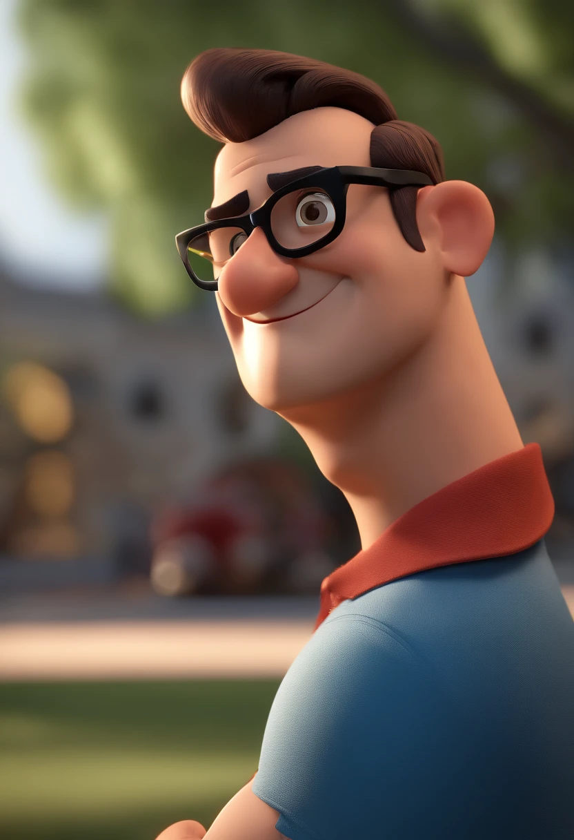 Cartoon character of a man with black glasses and a blue shirt, animation character, Caractere estilizado, animation style rendering, 3D estilizado, Arnold Maya render, 3 d render stylized, toon render keyshot, Personagem 3D, Personagem 3D, 3d rendering stylized, 3 d character render, personagem de desenho animado, Personagem de close up, Pose de personagem, (Estilo Pixar) (master part:1.2) (Bokeh) (best quality) (pele detalhada) (textura detalhada) (8k) (argila) (Cinematic lighting) (foco nítido