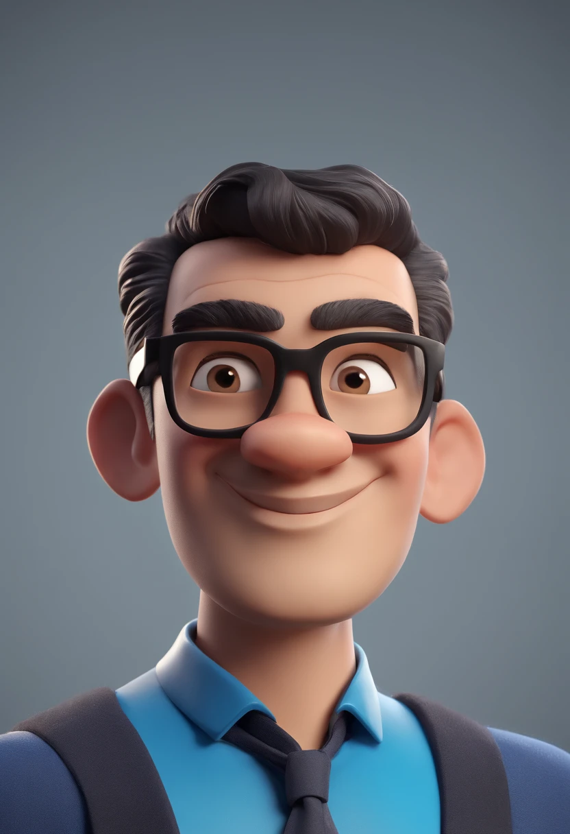 Cartoon character of a man with black glasses and a blue shirt, animation character, Caractere estilizado, animation style rendering, 3D estilizado, Arnold Maya render, 3 d render stylized, toon render keyshot, Personagem 3D, Personagem 3D, 3d rendering stylized, 3 d character render, personagem de desenho animado, Personagem de close up, Pose de personagem, (Estilo Pixar) (master part:1.2) (Bokeh) (best quality) (pele detalhada) (textura detalhada) (8k) (argila) (Cinematic lighting) (foco nítido