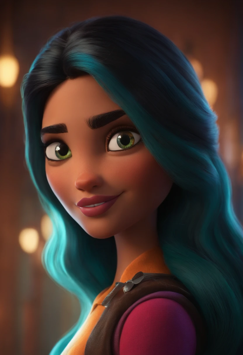 Criar um personagem no estilo pixar dentro de um jaleco. personagem morena