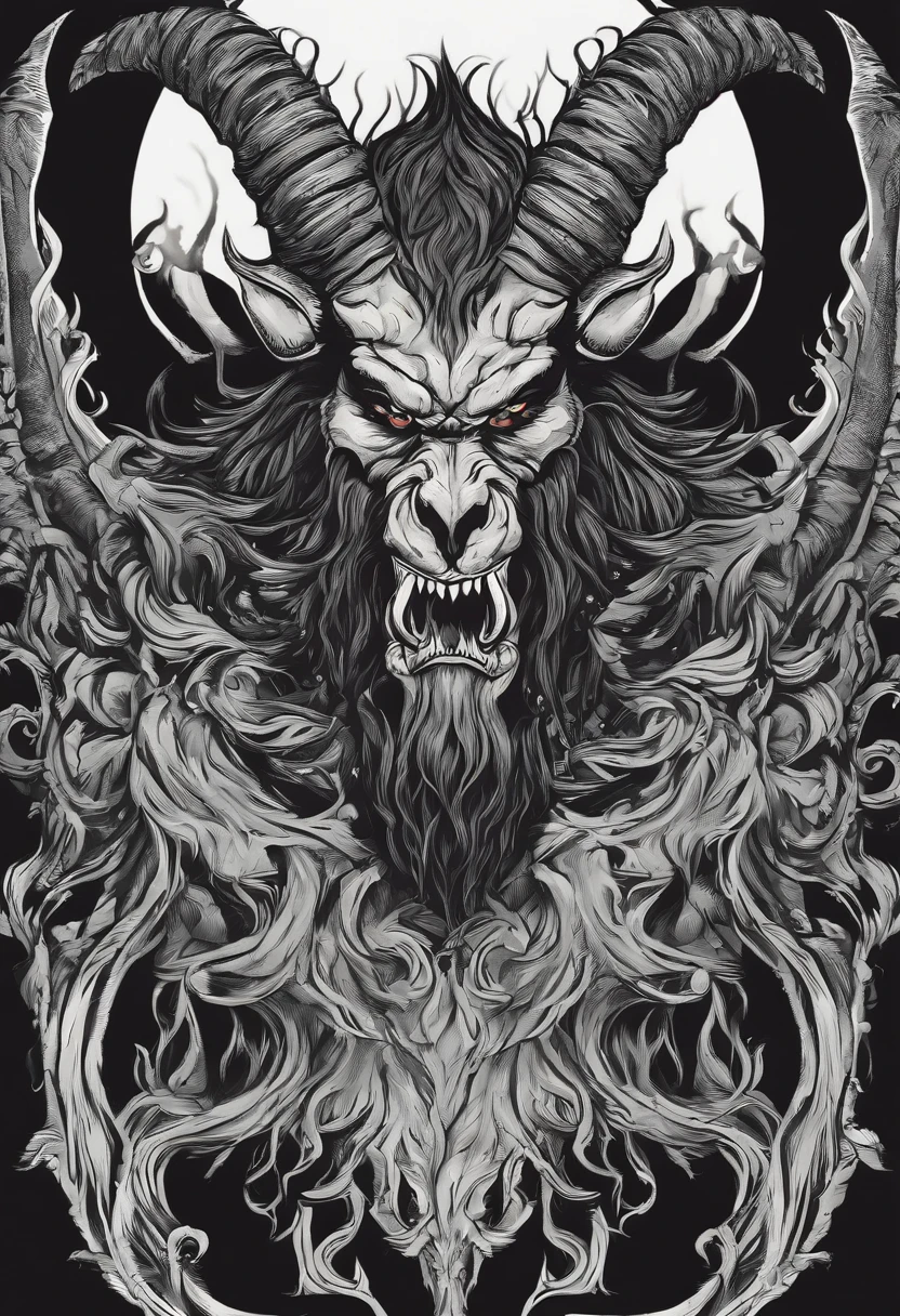 /imagine prompt: Krampus illustration for a sticker with a black background, in bold outline style, jagged edges, trashcore, light shading --v 5.2