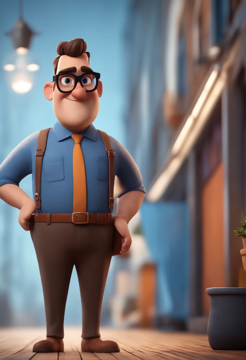 Cartoon character of a man with black glasses and a blue shirt, animation character, Caractere estilizado, animation style rendering, 3D estilizado, Arnold Maya render, 3 d render stylized, toon render keyshot, Personagem 3D, Personagem 3D, 3d rendering stylized, 3 d character render, personagem de desenho animado, Personagem de close up, Pose de personagem, (Estilo Pixar) (master part:1.2) (Bokeh) (best quality) (pele detalhada) (textura detalhada) (8k) (argila) (Cinematic lighting) (foco nítido