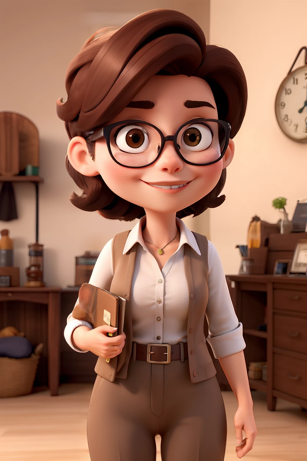 Obra-prima, de melhor qualidade, A woman with glasses with short brown hair, com um gatinho
