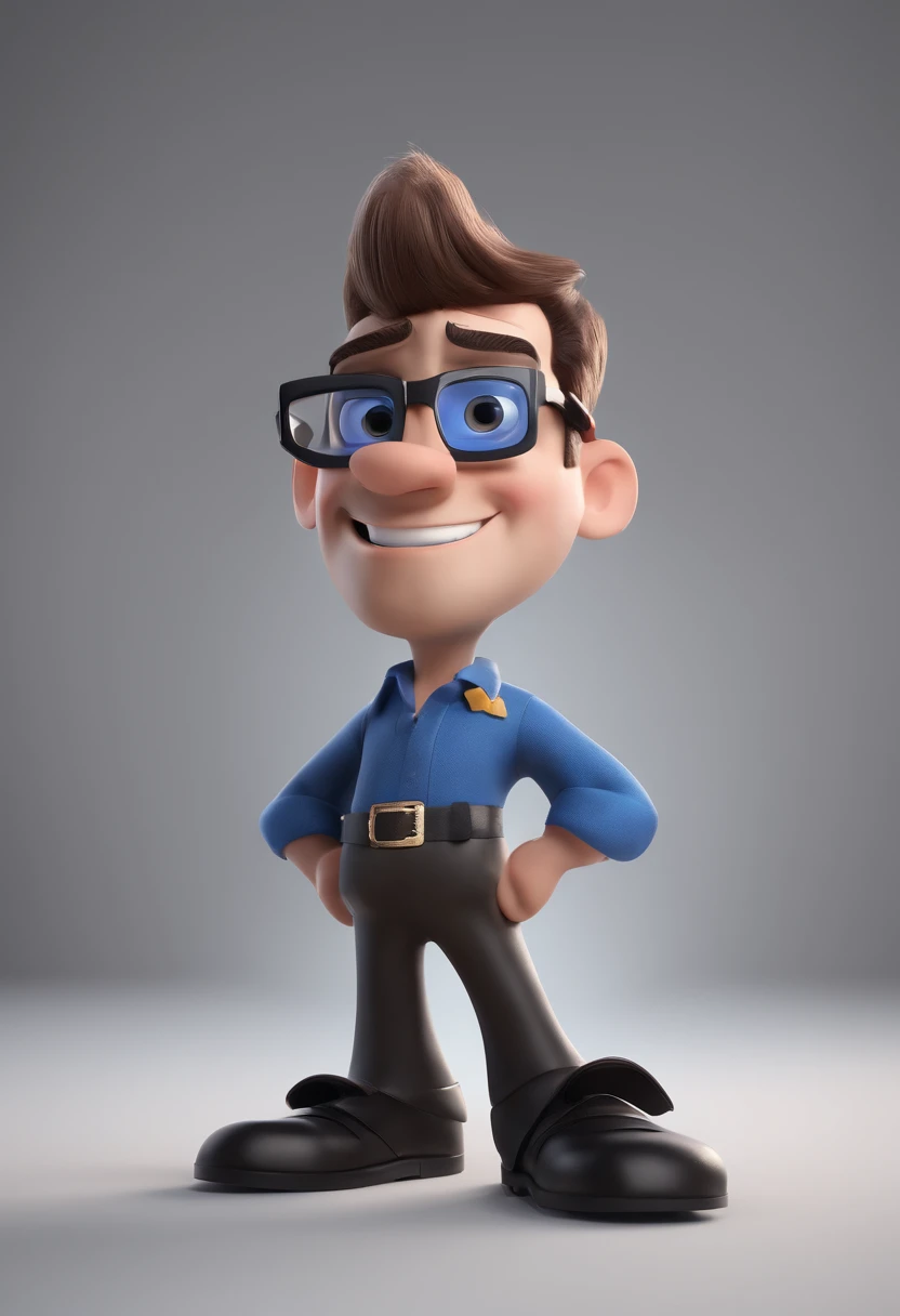 Cartoon character of a man with black glasses and a blue shirt, animation character, Caractere estilizado, animation style rendering, 3D estilizado, Arnold Maya render, 3 d render stylized, toon render keyshot, Personagem 3D, Personagem 3D, 3d rendering stylized, 3 d character render, personagem de desenho animado, Personagem de close up, Pose de personagem, (Estilo Pixar) (master part:1.2) (Bokeh) (best quality) (pele detalhada) (textura detalhada) (8k) (argila) (Cinematic lighting) (foco nítido