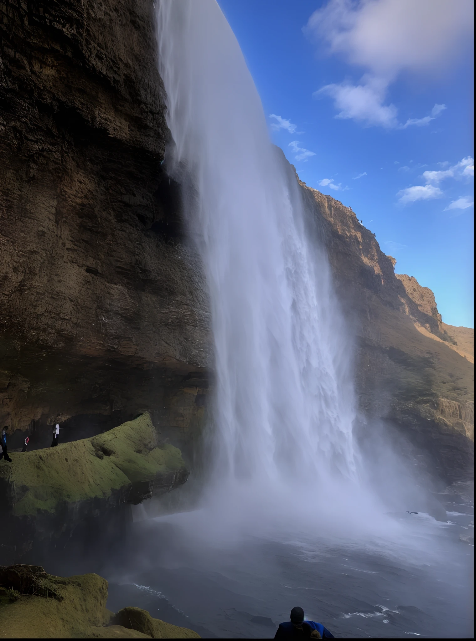 Alafid Falls,A person stands in front of it, waterfall in background, waterfall in background, Huge waterfall, waterfall in background, an endless waterfall, huge waterfalls, distant waterfalls, waterfall falling down, huge waterfalls, next to a waterfall, taken on iphone 1 3 pro, alien waterfall, high waterfalls, with waterfalls