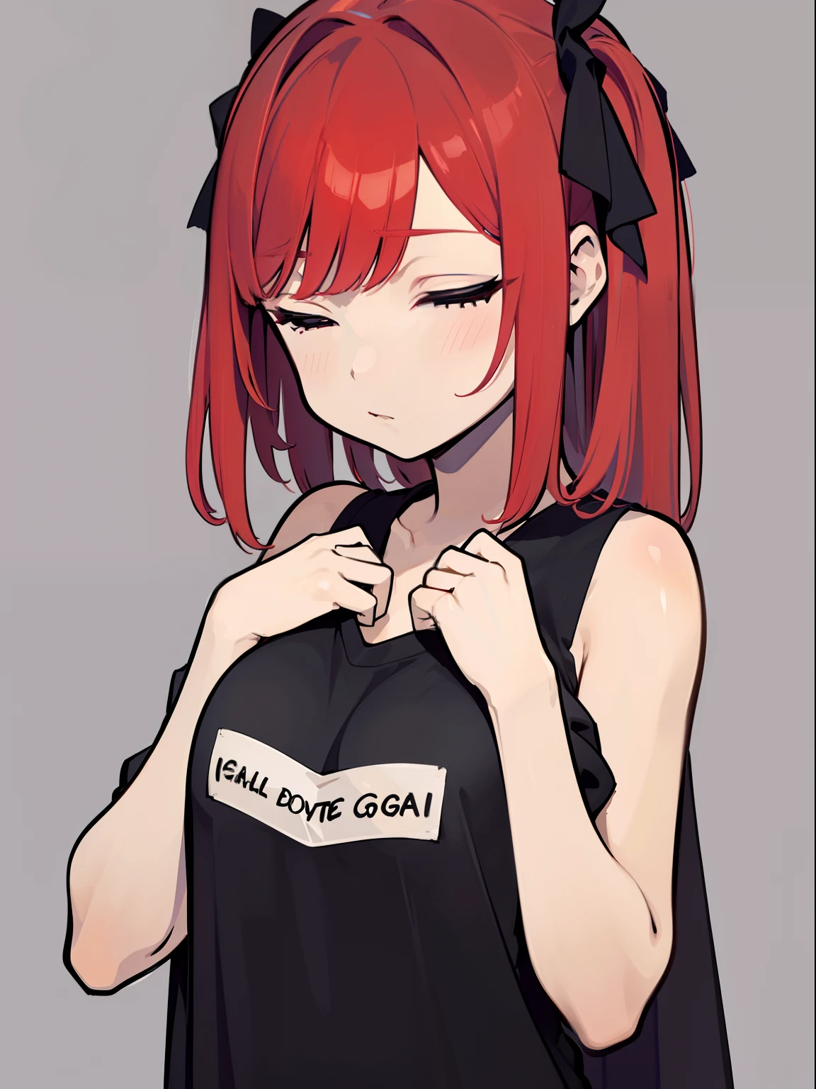 Extremely delicate and beautiful, Amazing, finedetail, Masterpiece, Ultra-detailed,  High quality, 1female, red tinted hair，front-facing view，（closing her eyes），Gentle woman，black toga，Hands on your chest，Half-body diagram