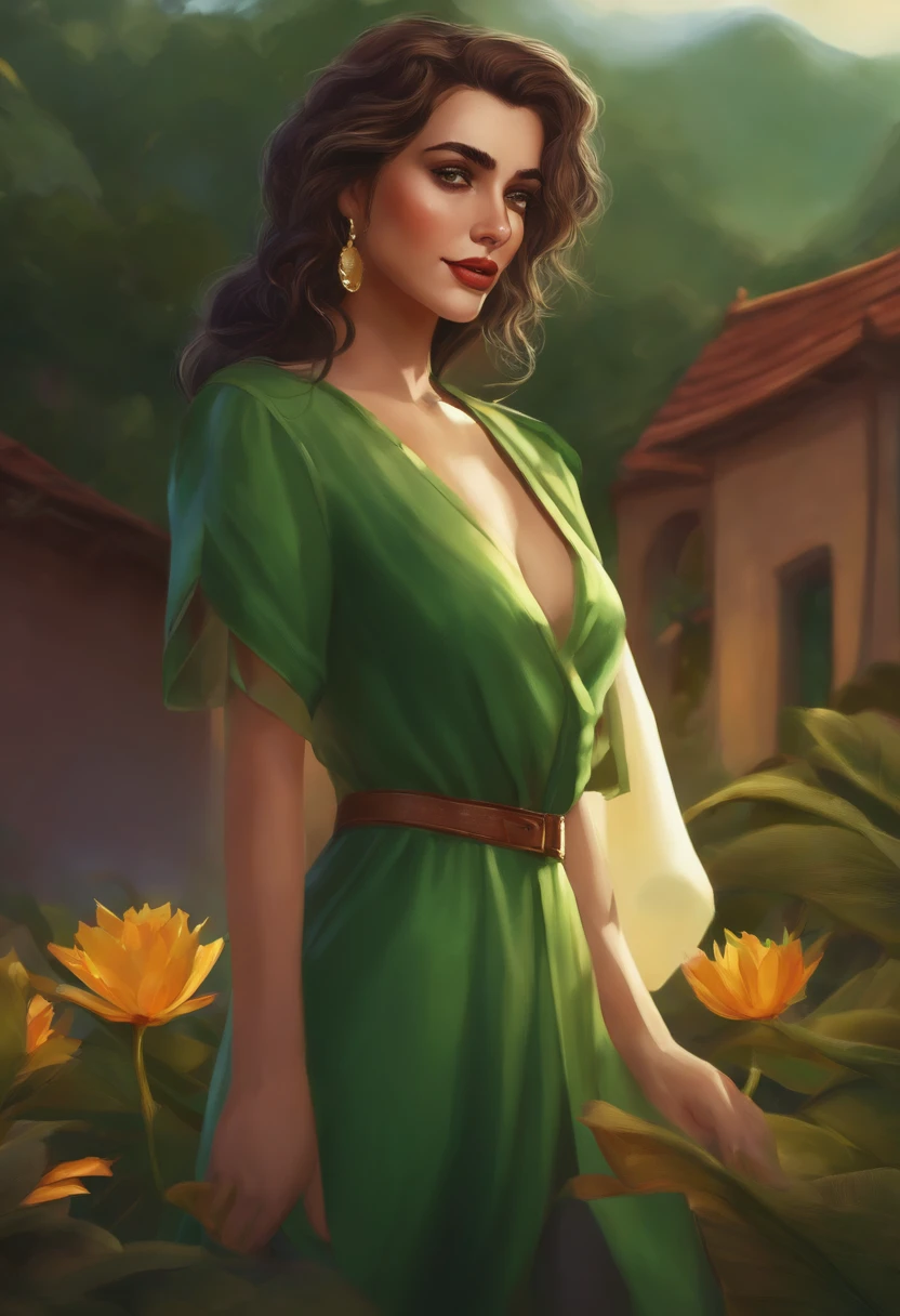 personagem dos desenhos animados de um mulher com olhos verdes e uma camisa verde, com cabelo com luzes loiras ,comemorando seu aniversario