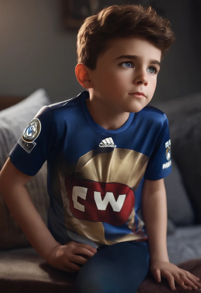 Brunette boy with the Real Madrid shirt with the Avengers pixar version