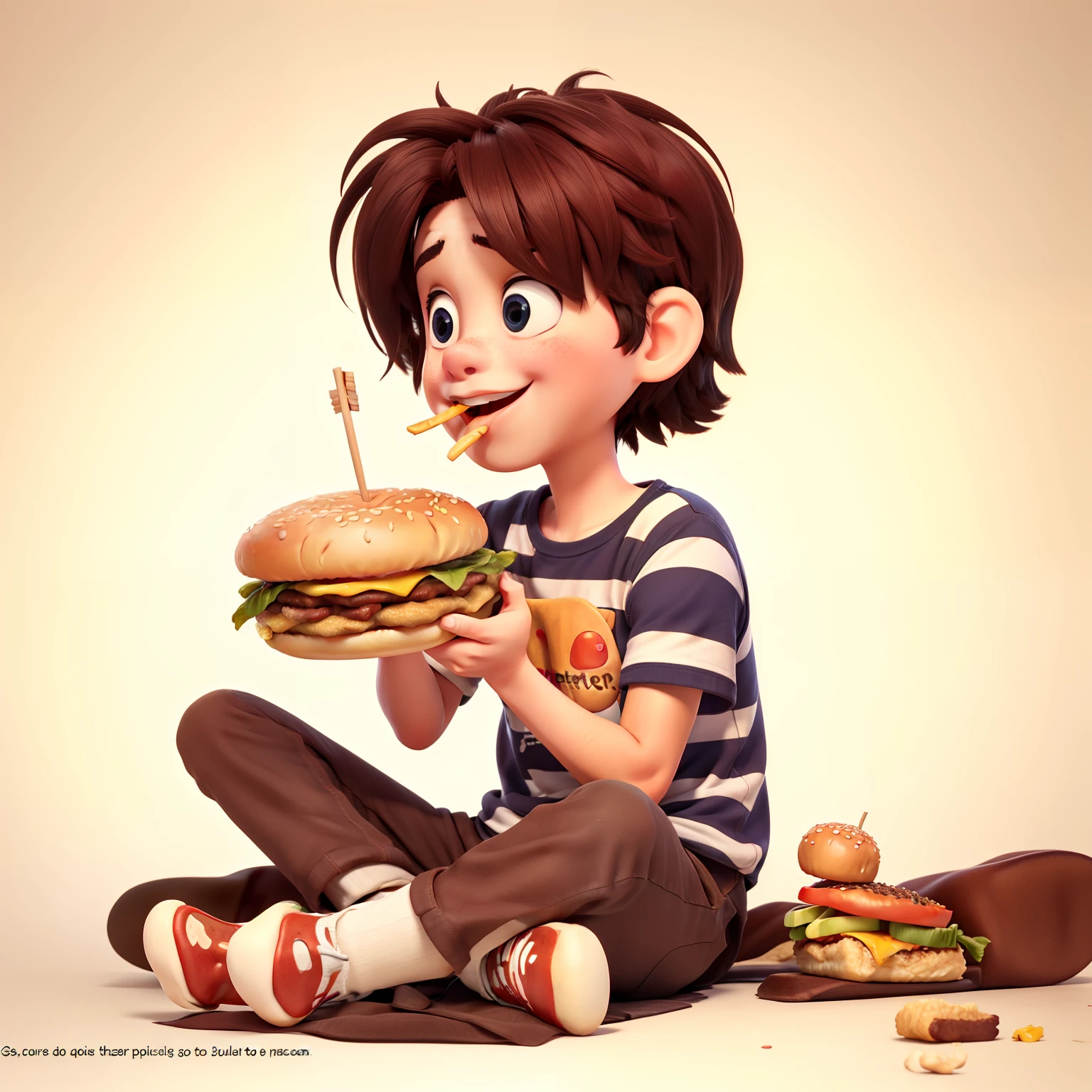 Boy Eating Hamburger