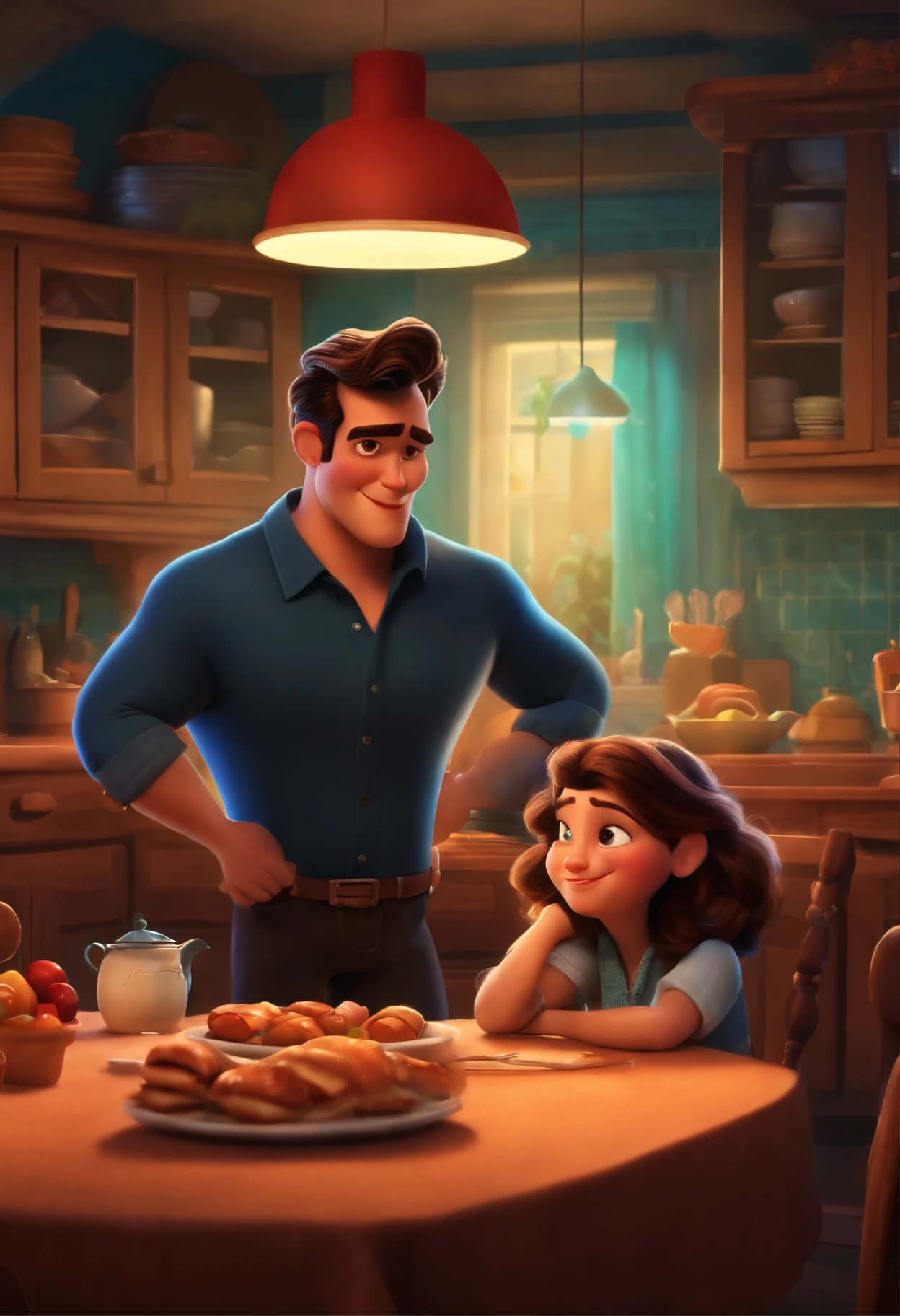 Um filme inspirado na Disney Pixar (homem COM CABELO PRETO) dentro A cena estar na arte distinta do estilo PIXAR, descolada e estilosa