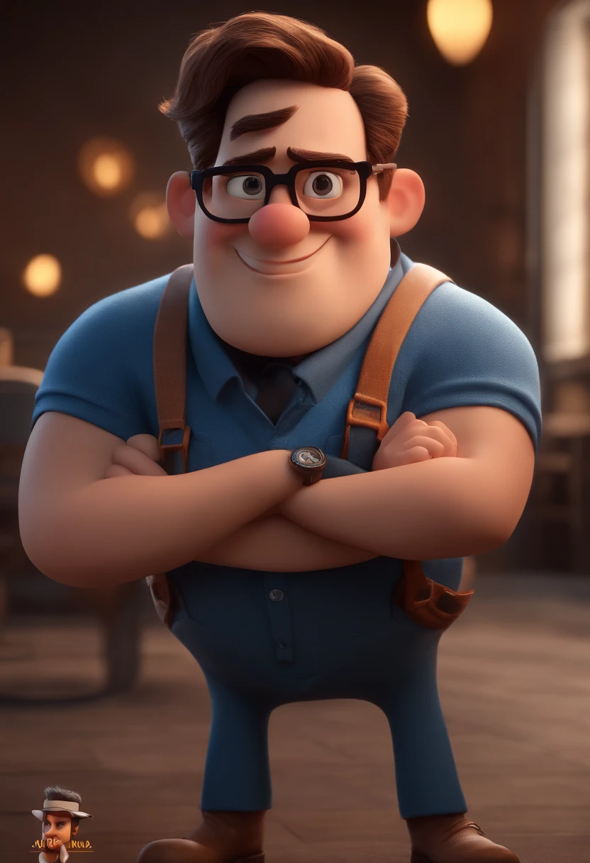 Cartoon character of a man with black glasses and a blue shirt, animation character, Caractere estilizado, animation style rendering, 3D estilizado, Arnold Maya render, 3 d render stylized, toon render keyshot, Personagem 3D, Personagem 3D, 3d rendering stylized, 3 d character render, personagem de desenho animado, Personagem de close up, Pose de personagem,  (Estilo Pixar) (master part:1.2) (Bokeh) (best quality) (pele detalhada) (textura detalhada) (8k) (argila) (Cinematic lighting) (foco nítido