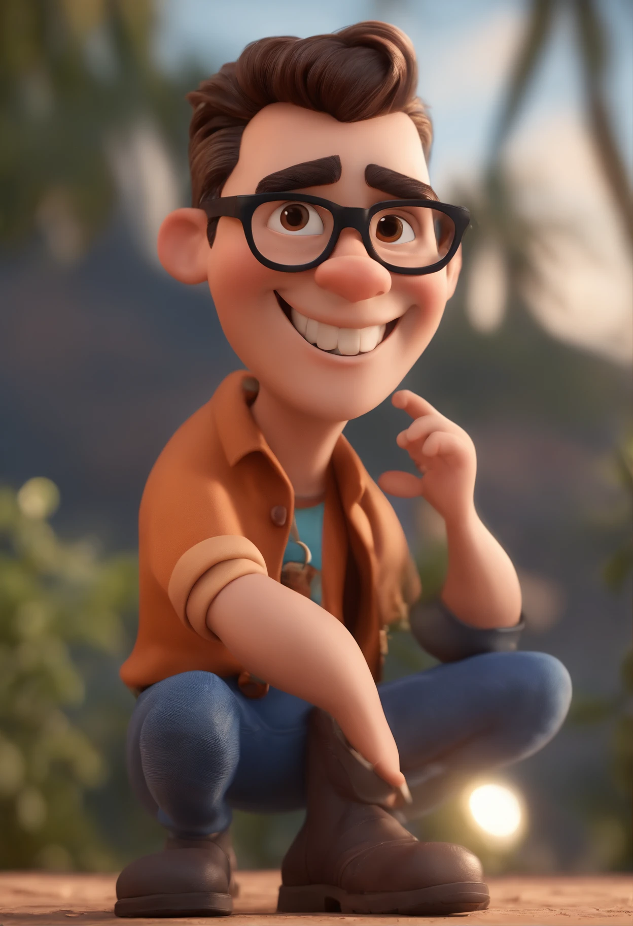 Cartoon character of a man with black glasses and a blue shirt, animation character, Caractere estilizado, animation style rendering, 3D estilizado, Arnold Maya render, 3 d render stylized, toon render keyshot, Personagem 3D, Personagem 3D, 3d rendering stylized, 3 d character render, personagem de desenho animado, Personagem de close up, Pose de personagem, (Estilo Pixar) (master part:1.2) (Bokeh) (best quality) (pele detalhada) (textura detalhada) (8k) (argila) (Cinematic lighting) (foco nítido