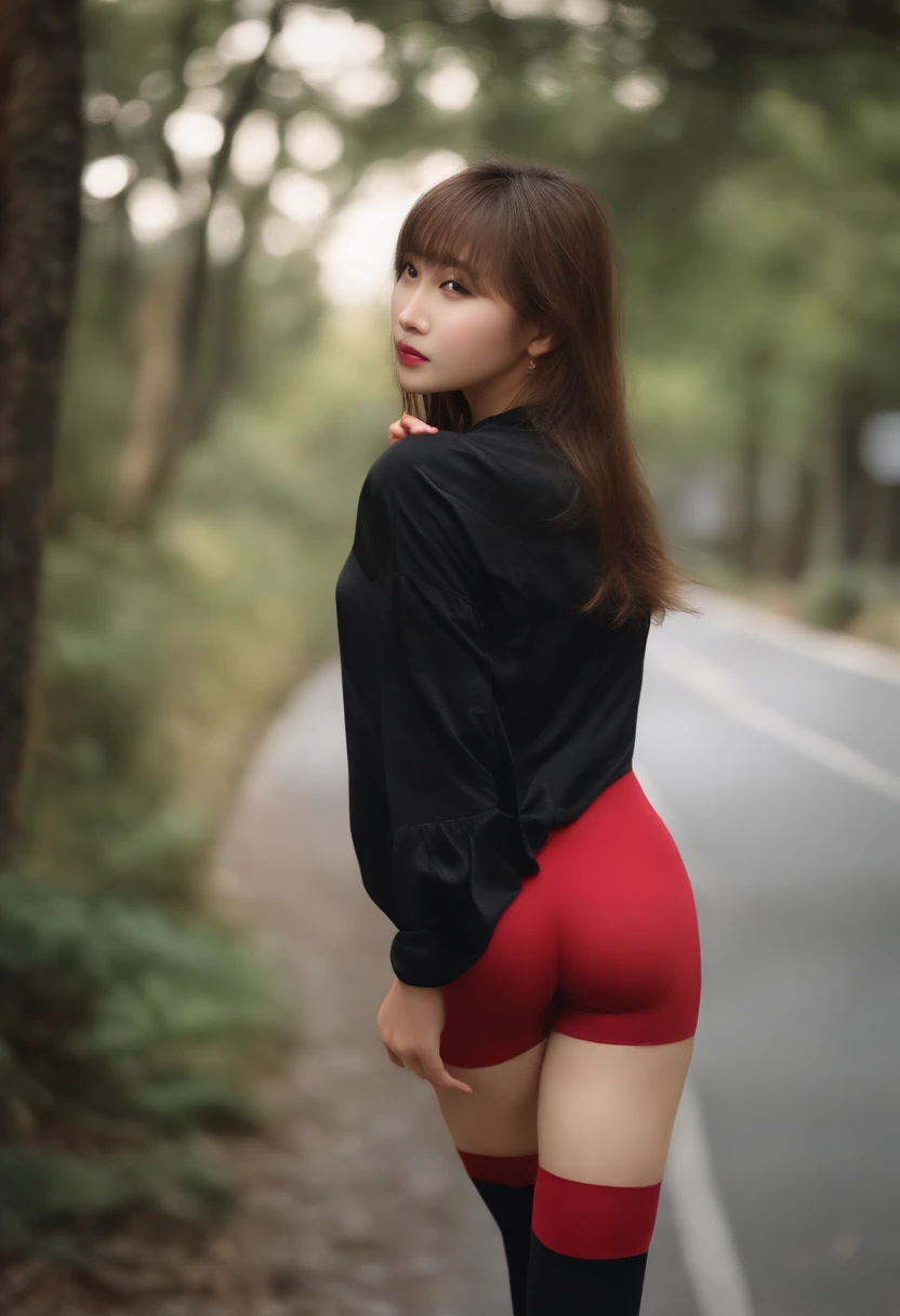 best quality,master part,ultra high-resolution,(foto realista:1.4),1girl,Olhando para o Viewer,Japan woman,knee tights