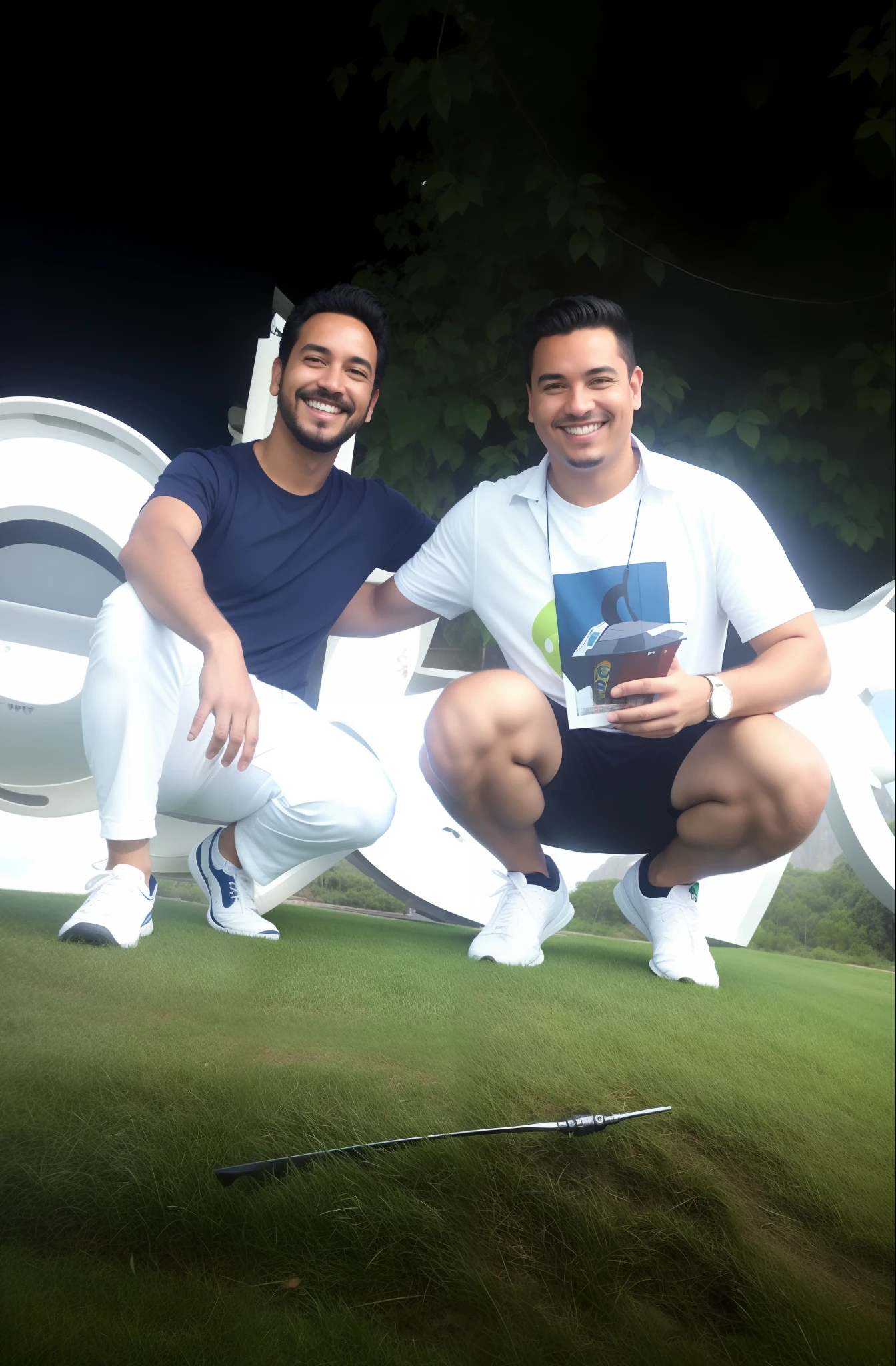 there are two men that are smiling for the camera, Pablo Carpio e Jordan Grimmer, JoSan Gonzalez e Tyler Edlin, Nick Silva e Ilya Kuvshinov, dois rapazes, Bowater Charlie e Brom Gerald, Mars Ravelo e Greg Rutkowski, Liam Brazier e Nielly, Edmund Blair e Charlie Bowater, dois homens bonitos. Foto estilo Pixar
