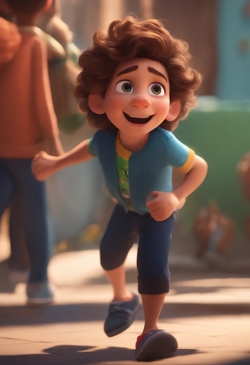 Image of a boy for a story in a YouTube video in Pixar format, He's the little allabester, He's the class leader, He's outgoing, Playful and gets up for a lot of things, cabelo curto