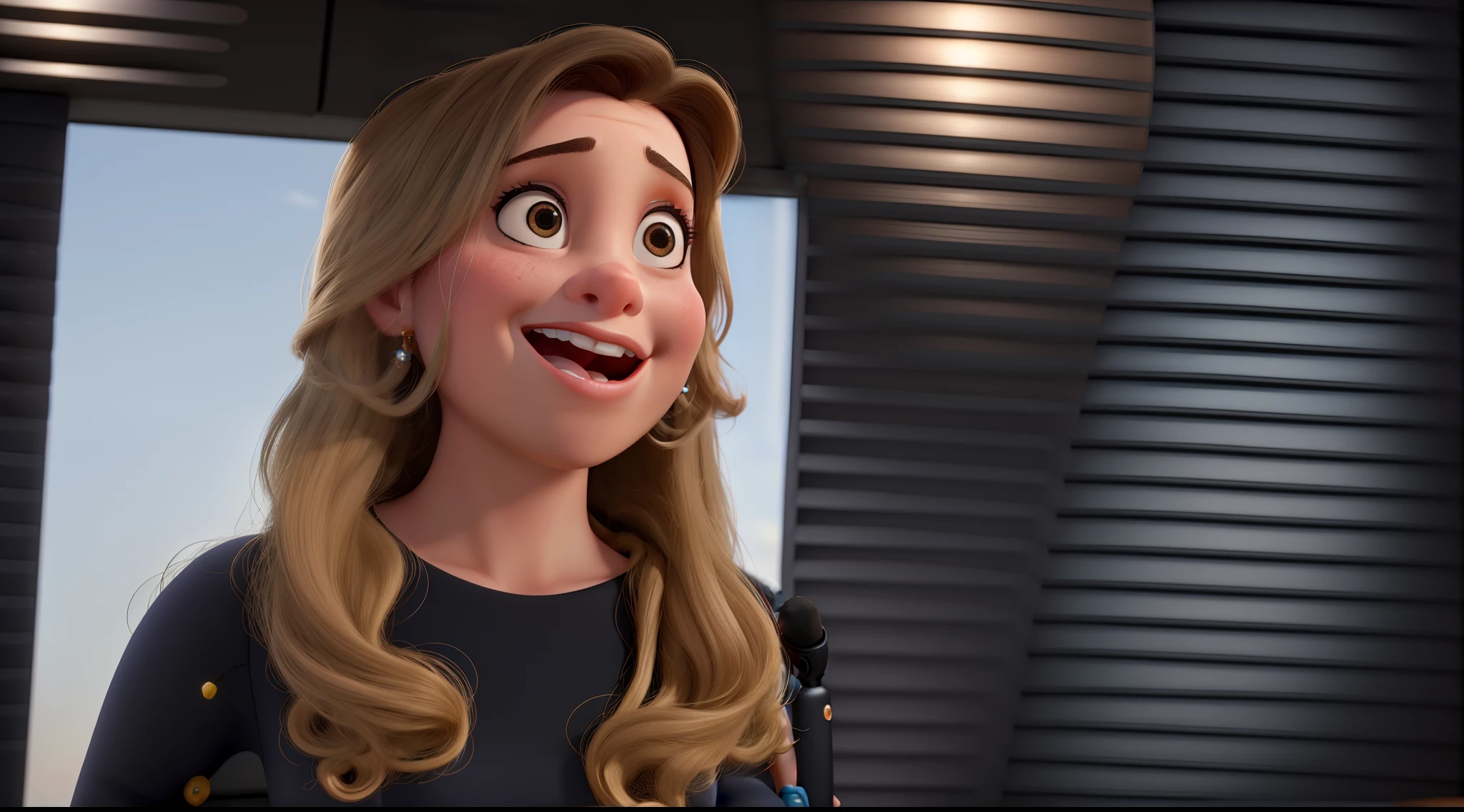 Uma mulher estilo disney pixar, alta qualidade, melhor qualidade. Inclua um microfone.