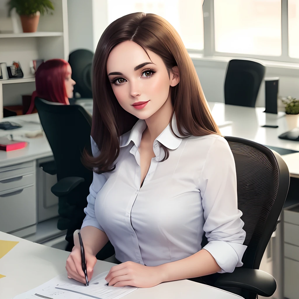 Brunette woman in office