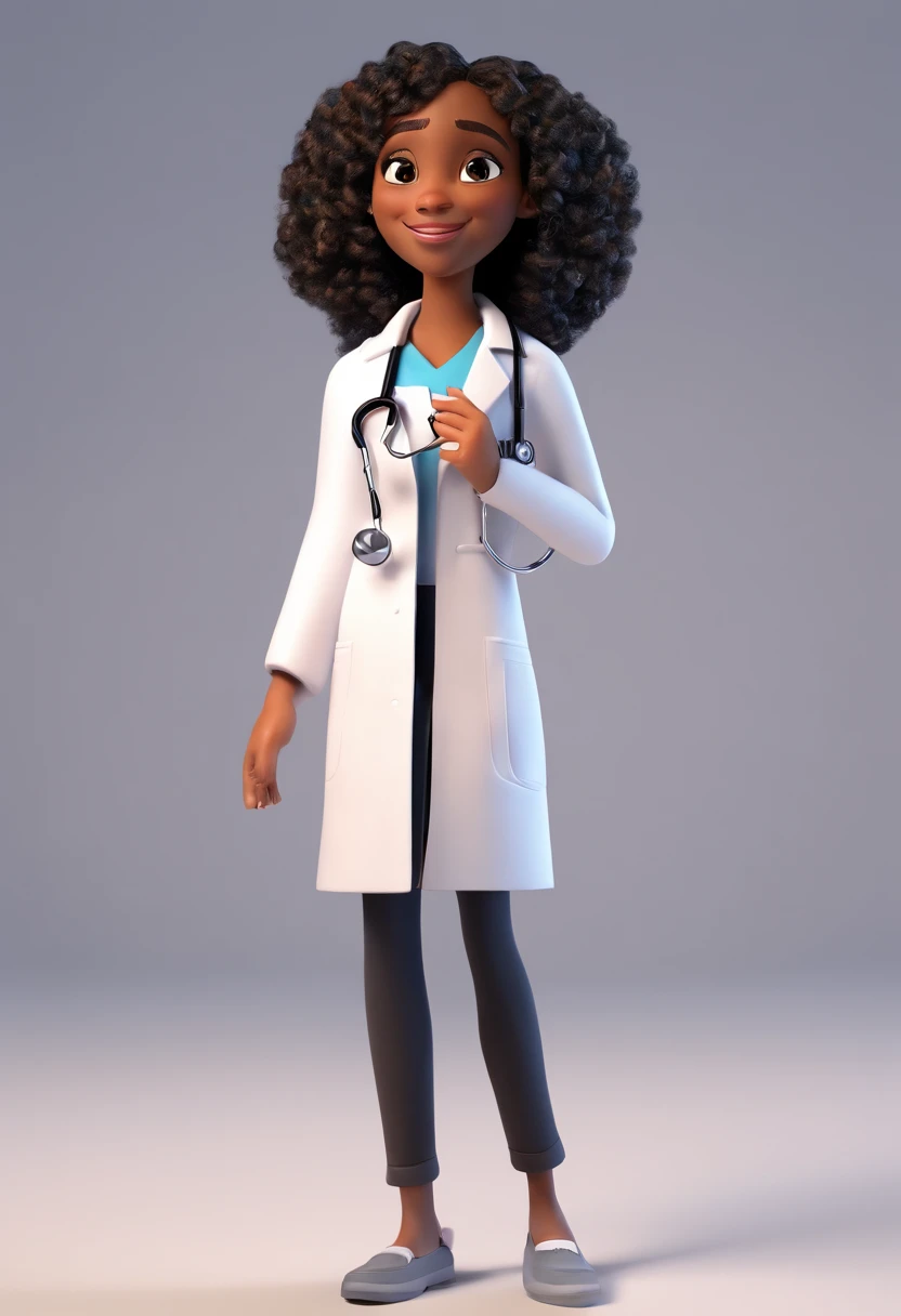 Estilo Pixar: Black girl in white lab coat holding stethoscope ,3D Poster,Disney