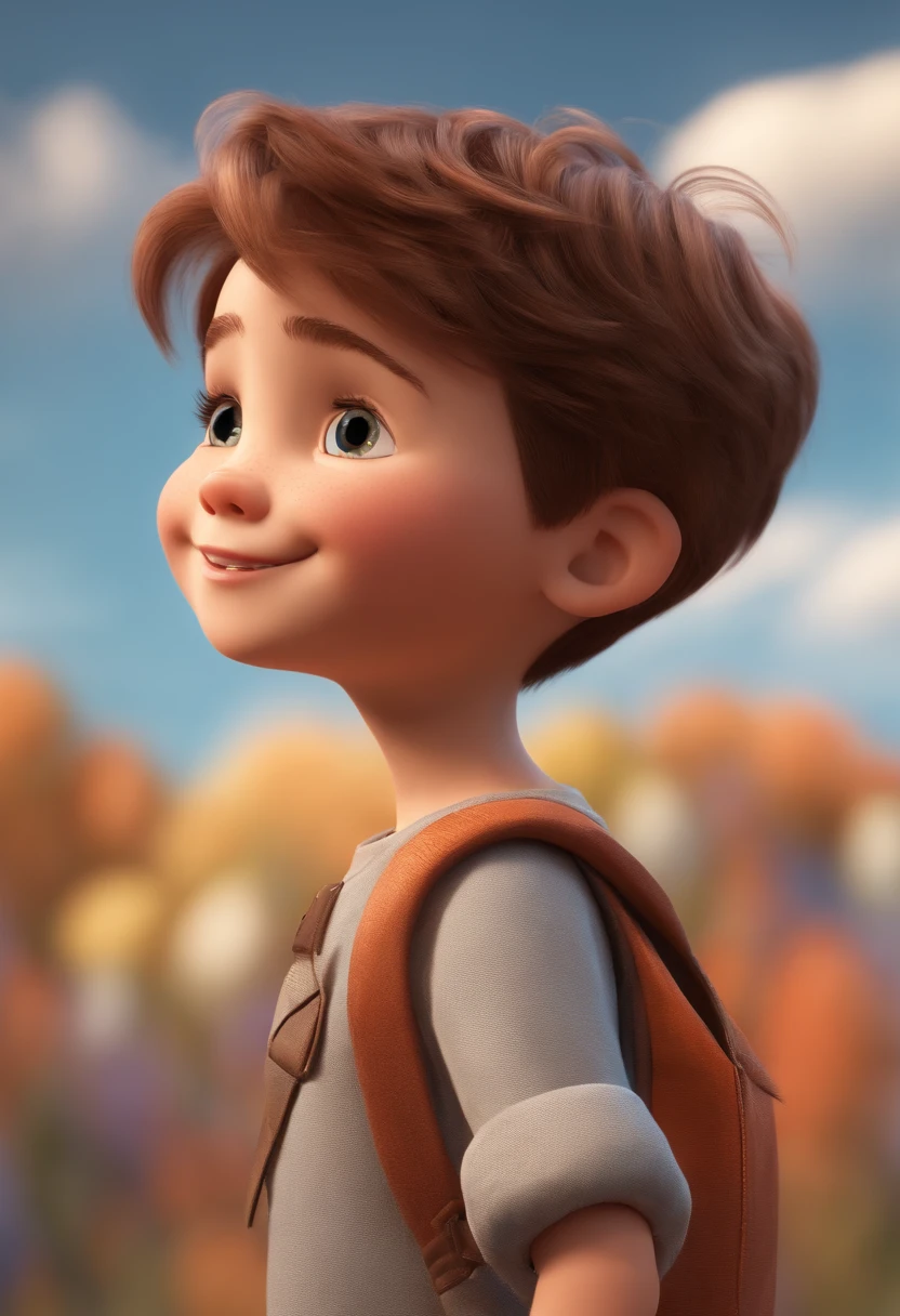 a happy cute standing short hair, vestindo uma fantasia espacial, , fundo branco, barnet, Tom, Estilo Pixar, ....3d, desenhos animados, rosto detalhado, asymmetrical 16k