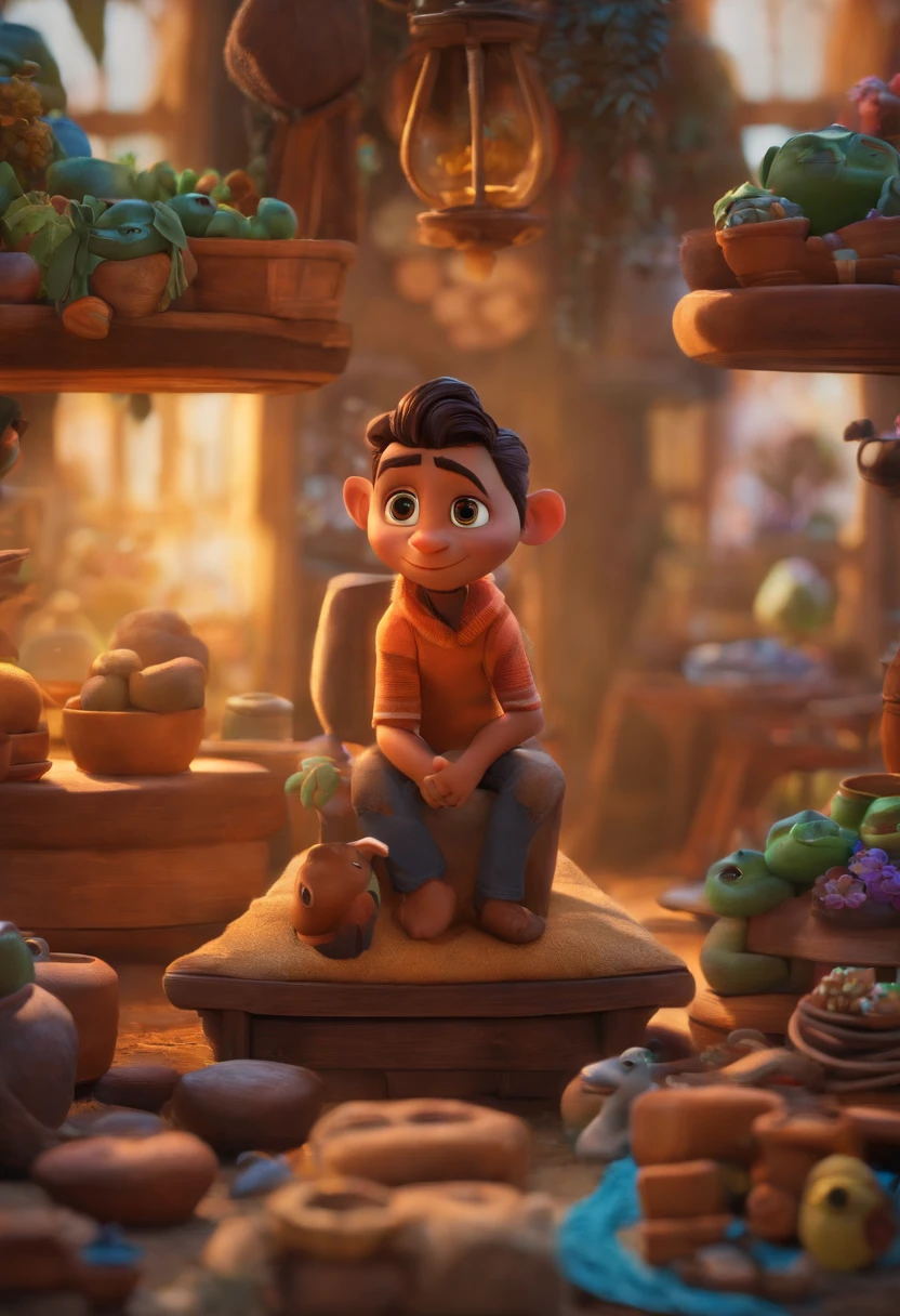 Criar um personagem no estilo pixar dentro de um jaleco. personagem moreno,olhos castanhos e barba
