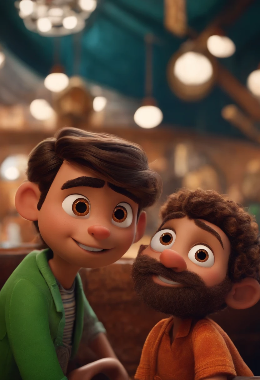 Criar um personagem no estilo pixar dentro de um jaleco. personagem moreno,olhos castanhos e barba