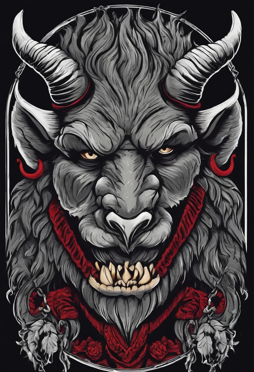 /imagine prompt: Krampus illustration for a sticker with a black background, in bold outline style, jagged edges, trashcore, light shading --v 5.2