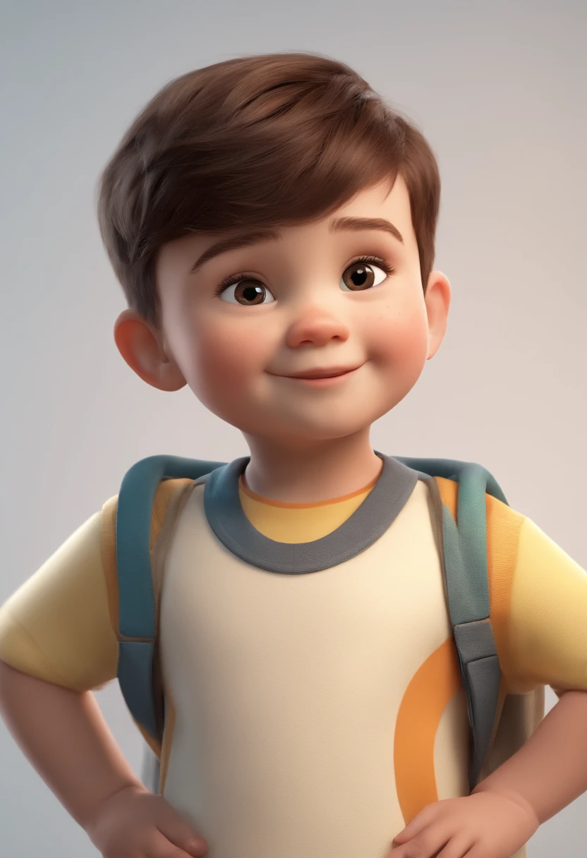 a happy cute standing short hair, vestindo uma fantasia espacial, , fundo branco, barnet, Tom, Estilo Pixar, ....3d, desenhos animados, rosto detalhado, asymmetrical 16k