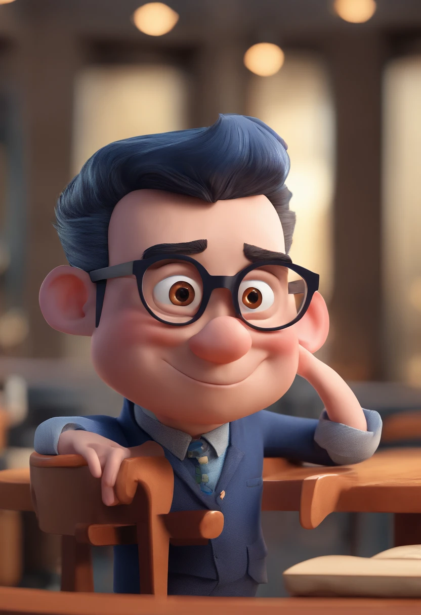 Cartoon character of a man with black glasses and a blue shirt, animation character, Caractere estilizado, animation style rendering, 3D estilizado, Arnold Maya render, 3 d render stylized, toon render keyshot, Personagem 3D, Personagem 3D, 3d rendering stylized, 3 d character render, personagem de desenho animado, Personagem de close up, Pose de personagem,  (Estilo Pixar) (master part:1.2) (Bokeh) (best quality) (pele detalhada) (textura detalhada) (8k) (argila) (Cinematic lighting) (foco nítido