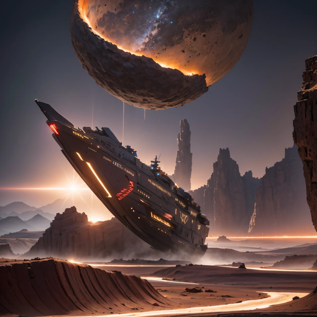 The Great Rift Valley region of the Mo River alluvial plain of Mars,Rock Sugar Onyx Nuclear Power Command Gunship Platinum Cruiser Taxue Red Marble Glow Gunboat Space Station 1:3 Models,mid day,Cyberpunk art of a,Rembrandt light,Detail portrayal,macro shot,surface reflection,high definition detail,Dingdall effect,Light and shadow intensification,The light shines,particle fx,3D modeling,Surface reflected light,detail-rich,Onyx crewneck gunboat