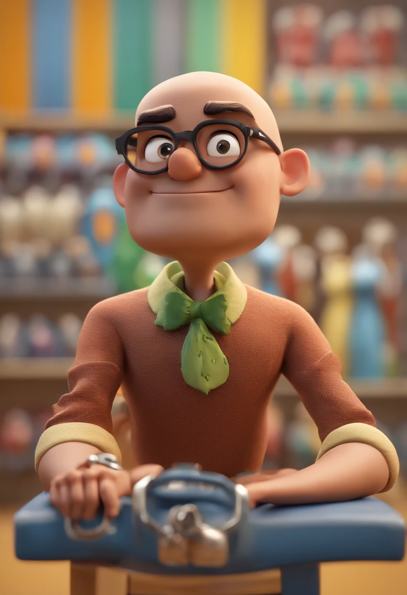 Cartoon character of a man with black glasses and a colorful shirt, bald head with colorful cap, keys bounce style, animation character, Caractere estilizado, animation style rendering, 3D estilizado, Arnold Maya render, 3 d render stylized, toon render keyshot, Personagem 3D, Personagem 3D, 3d rendering stylized, 3 d character render, personagem de desenho animado, Personagem de close up, Pose de personagem, (Estilo Pixar) (master part:1.2) (Bokeh) (best quality) (pele detalhada) (textura detalhada) (8k) (argila) (Cinematic lighting) (foco nítido