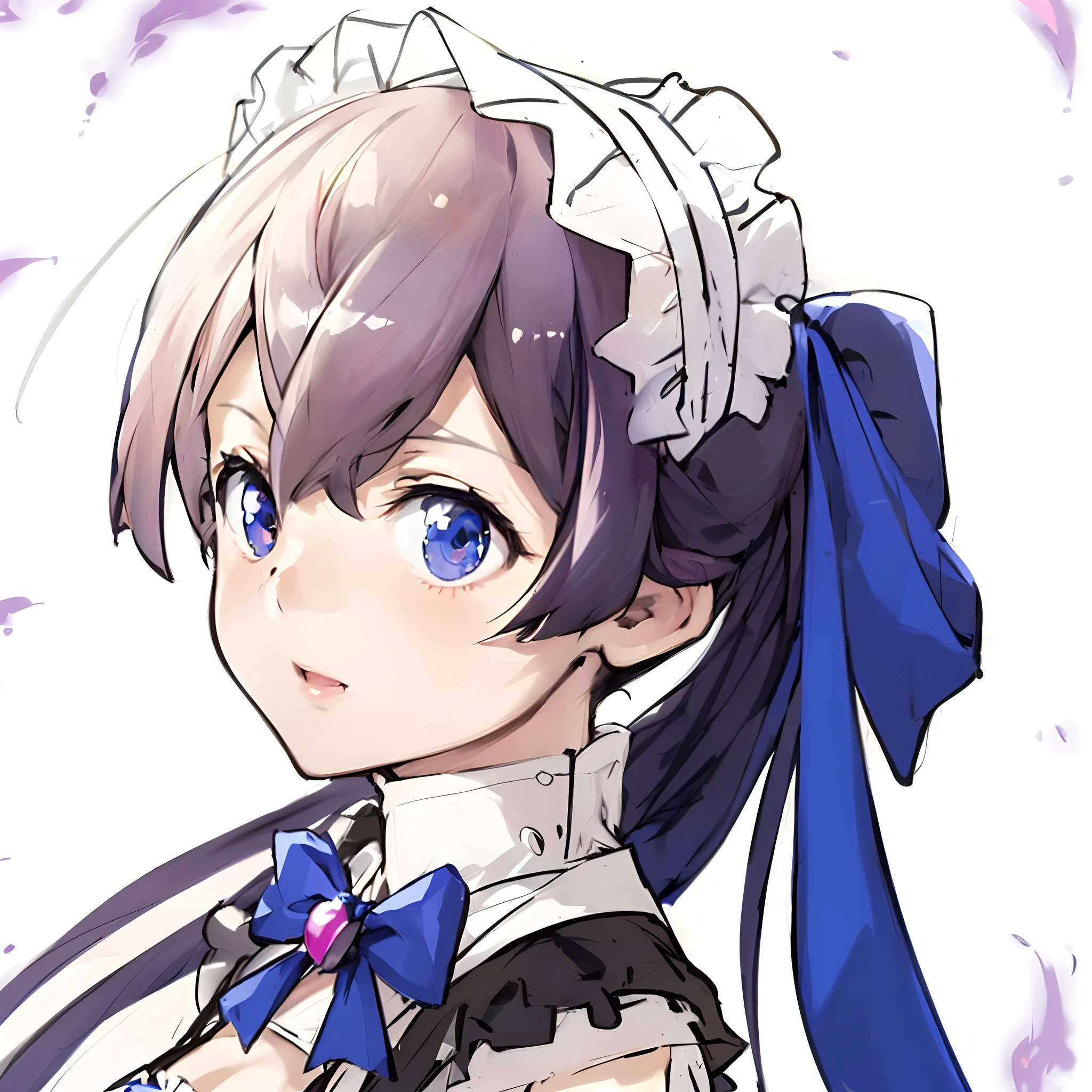 girl with a blue bow and maid outfit,