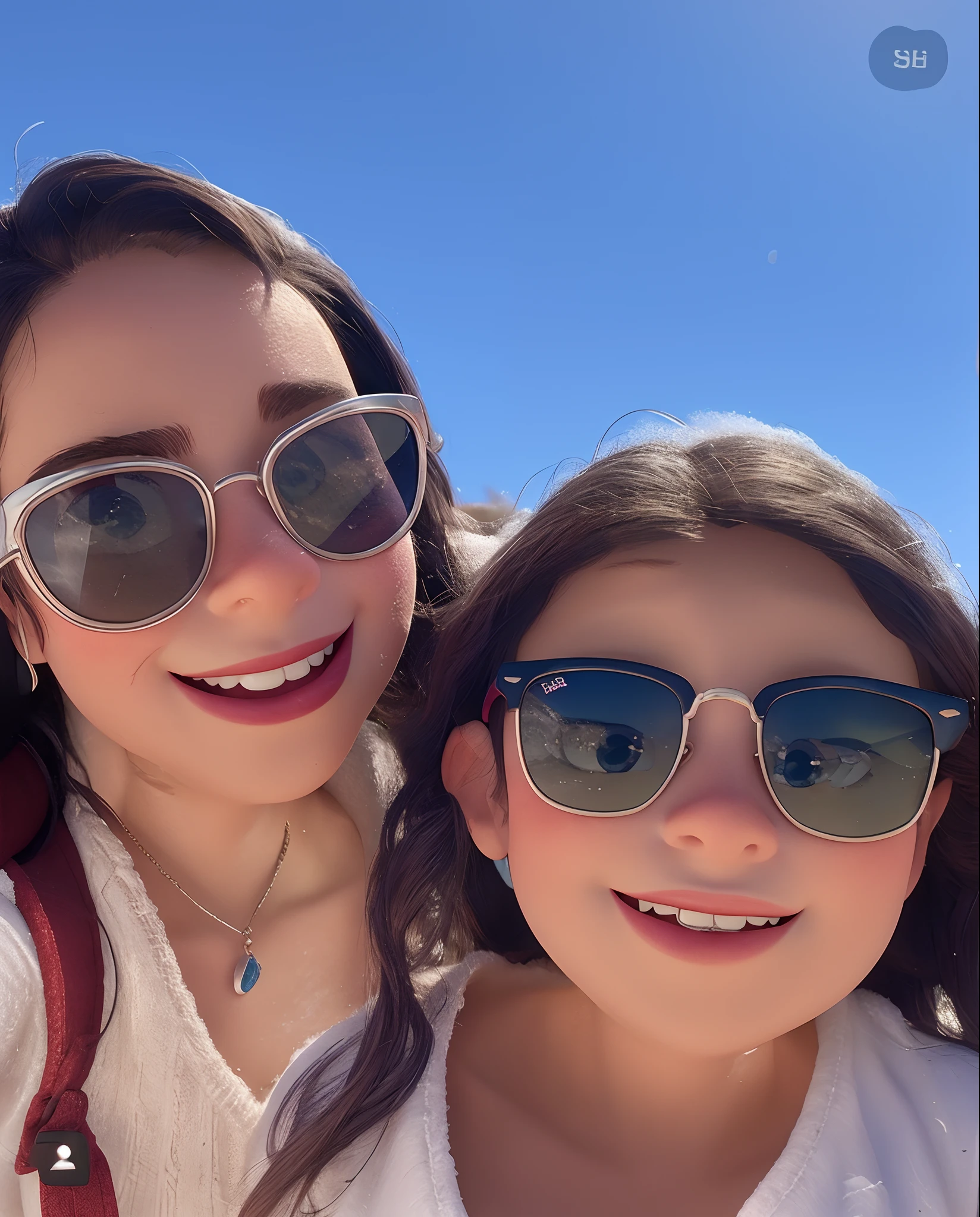 Woman is girl in sunglasses in snow pixar style