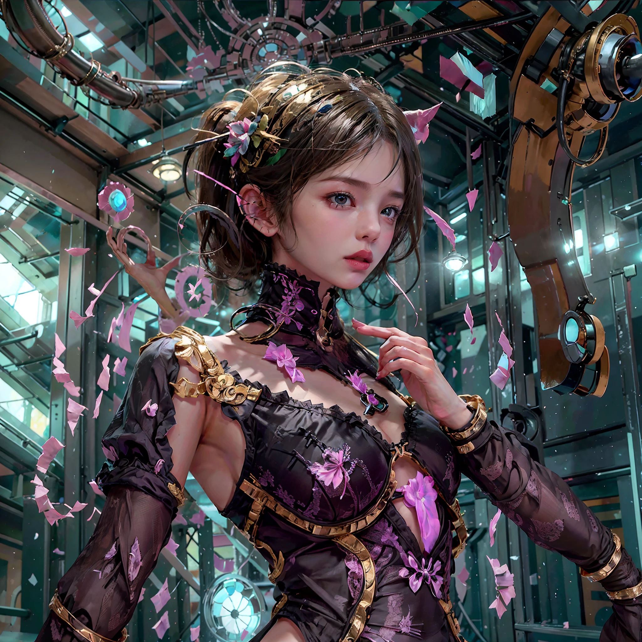 ((obra prima:1.4)、(qualidade superior:1.4)、(Reallistic:1.7))、Rainha de Marte Deja Solis、Filha super sexy、 super bonita、1girl em:1.4、Roupas sensuais que mostram por dentro、Figurinos brilhantes、Bright luxury latex、Luxury latex bodysuit、Directed by: Luis Royo、idade19、Super Ultra Ultra Bikini、Estilo marcante、(Two legs are drawn correctly:1.7)、(Two arms are drawn correctly:1.7)、The limbs are anatomically correctly drawn:1.7、Abs esguio、(pernas de beleza:1.4)、Rosto bonito、Rostos kawaii、Cute udder、bunda bonita、Um olhar detalhado、Olhos belos、Foto RAW、red-lips、Salto Alto Vermelho、Tiarra、uma gargantilha、um colar、brinco、Fantasia de uma cidade antiga、Palace Audience Hallthe highest quality, masutepiece, ultra-highresolution, ((fotorrealista: 1.4), Foto RAW, qualidade superior、obra prima、超A high resolution、(fotorrealista:1.4)、Foto RAW、1 meninani Costume, mama grande, detalhes altamente intrincados、Luz realista、um olho roxo、Olhos Radiante、Facing the camera、 1 cyberpunk android menina, Peleante e brilhante, (detalhes super realistas)), mechanical limbs, Tubes attached to mechanical parts, mechanical vertebrae adhered to the spine, mechanical cervical attachment to the neck, wires and cables connecting to head, Evangelion, ((Fantasma na Concha)), Luz pequena luminosa, globaliluminação | |, Sombras profundas, octane rendering, 8k, ultrasharp, metal, Detalhes Intrincados do Ornamento, Detalhes barrocos, detalhes altamente intrincados, Luz realista, Trends in CG, Facing the camera, detalhe da luz neon, (Android Factory in the Background), arte por H.r. Giger e Alphonse Mucha.master part, (fotorrealista:1.5), best quality, beautiful lighting, vida real, Nos \(one piece\), 1girl, arquitetura, Cereja, East Asian architecture, petals falling, ouro, Roupas japonesas, quimono, Pose de log, cabelos longos, Olhando para o Viewer, boca aberta, orange hair, Petals, tatuagem no ombro, sozinho, tatuagem, dente, apenas dente
