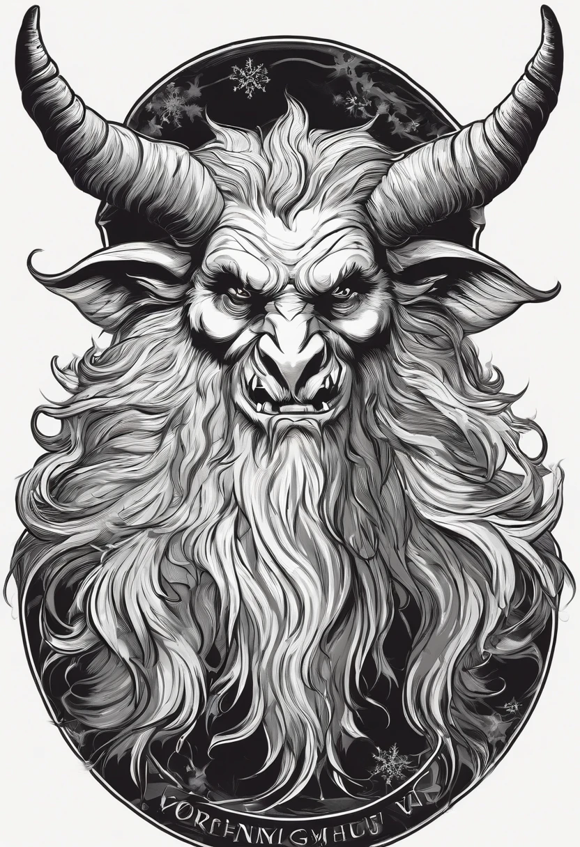 /imagine prompt: Krampus Christmas illustration for a sticker with a black background, in bold outline style, jagged edges, trashcore, light shading --v 5.2