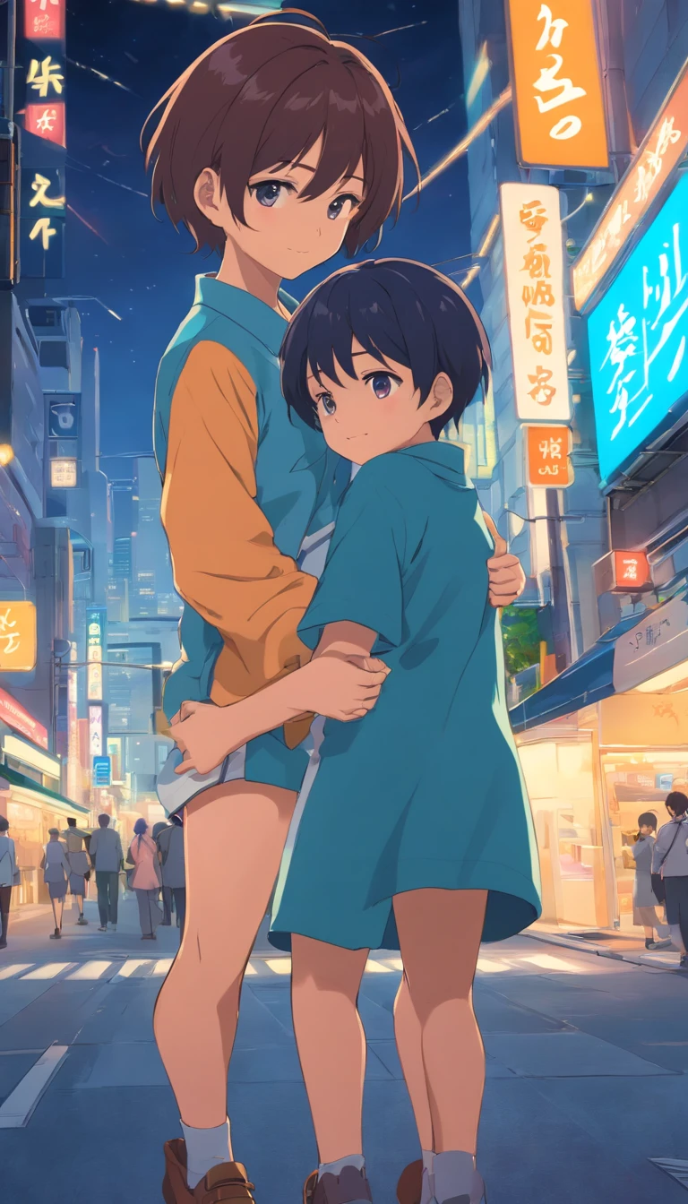 Cute random nudist running naked、Many elementary school boys are good friends who run together shoulder to shoulder..、closely surround each other'Big eyes open、bright laughter and joy、group selfie、amazing momentum、snowfall at night、